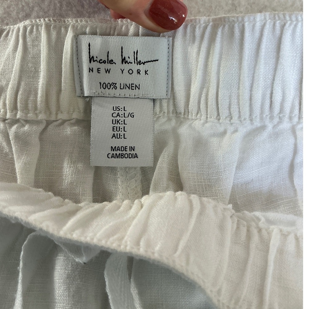 Nicole Miller Cargo Jogger Pants Womens Large White 100% Linen Elastic Waist - Picture 3 of 7